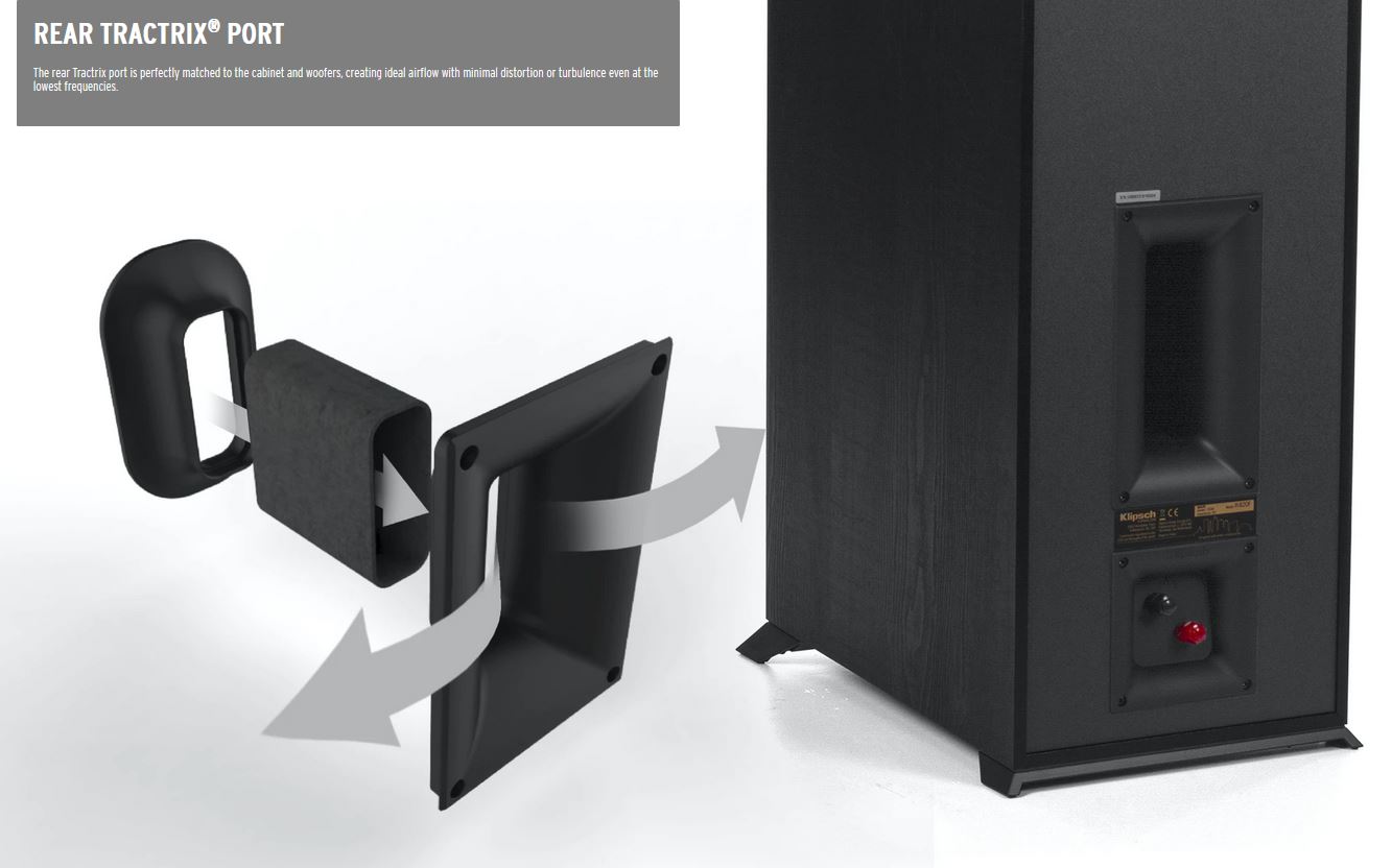 The rear Tractrix port is perfectly matched to the cabinet and woofers, creating ideal airflow with minimal distortion or turbulence even at the lowest frequencies.